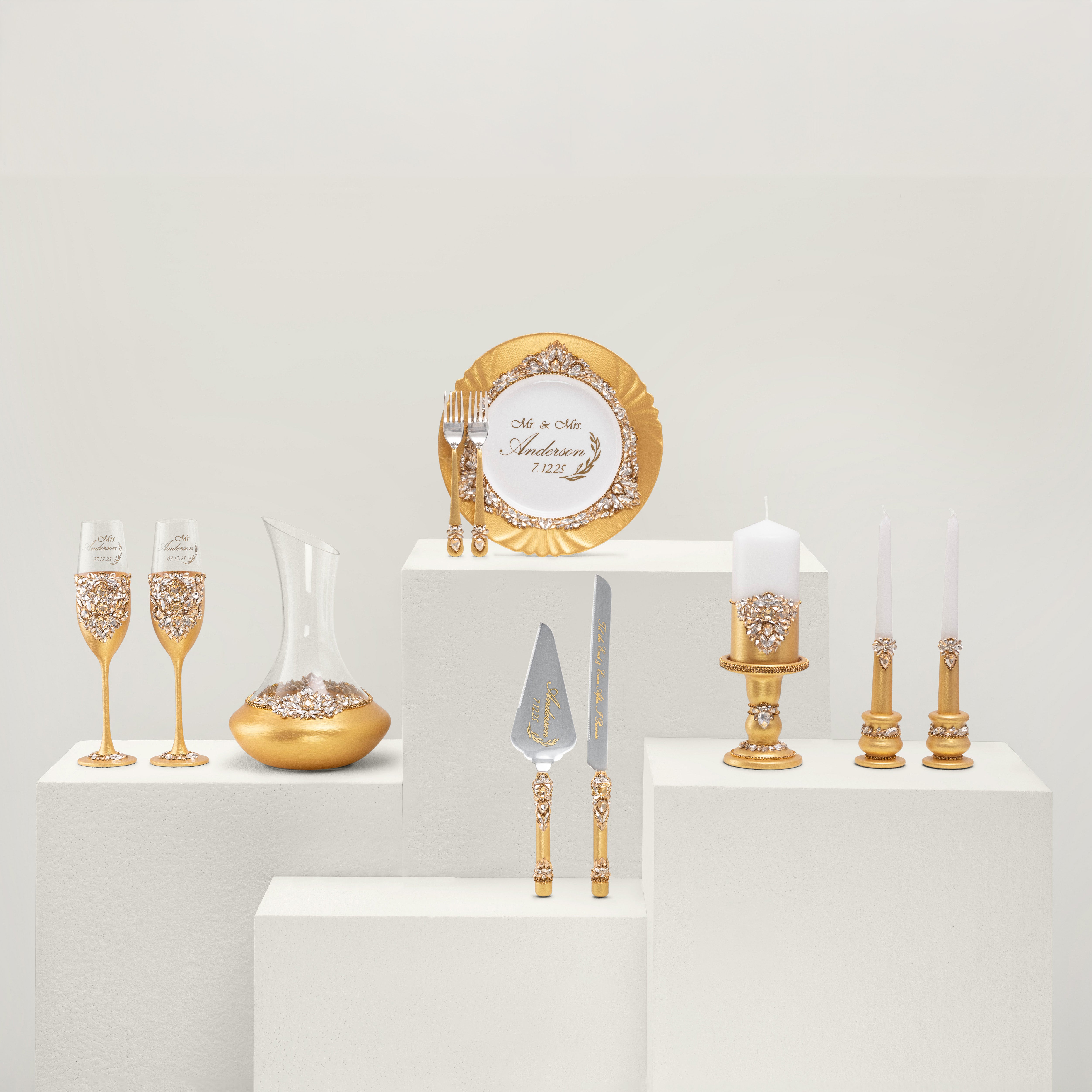 Gloria Gold Flutes & Cake Knife Server Premium Set