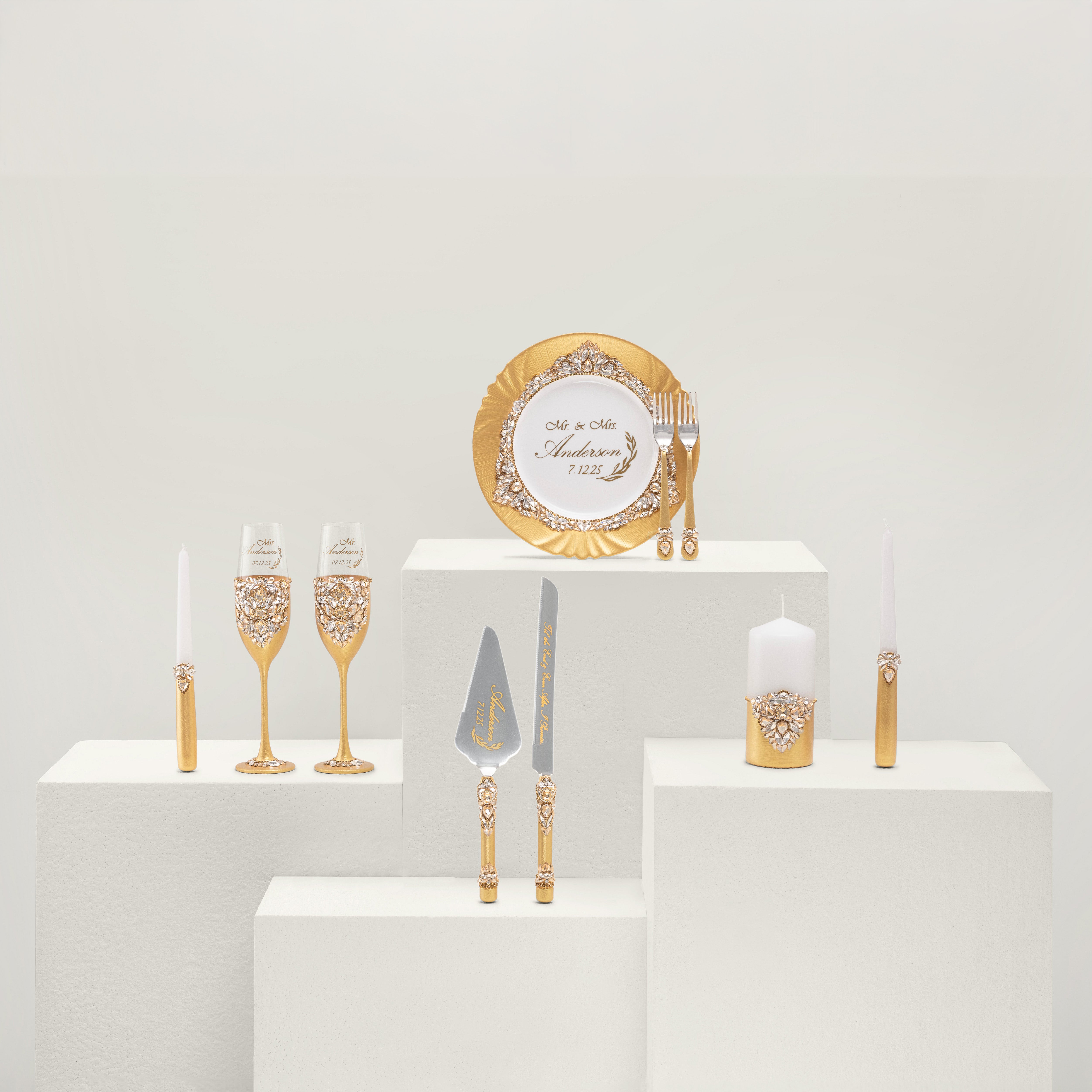 Gloria Gold Flutes & Cake Knife Server Classic Plus Set