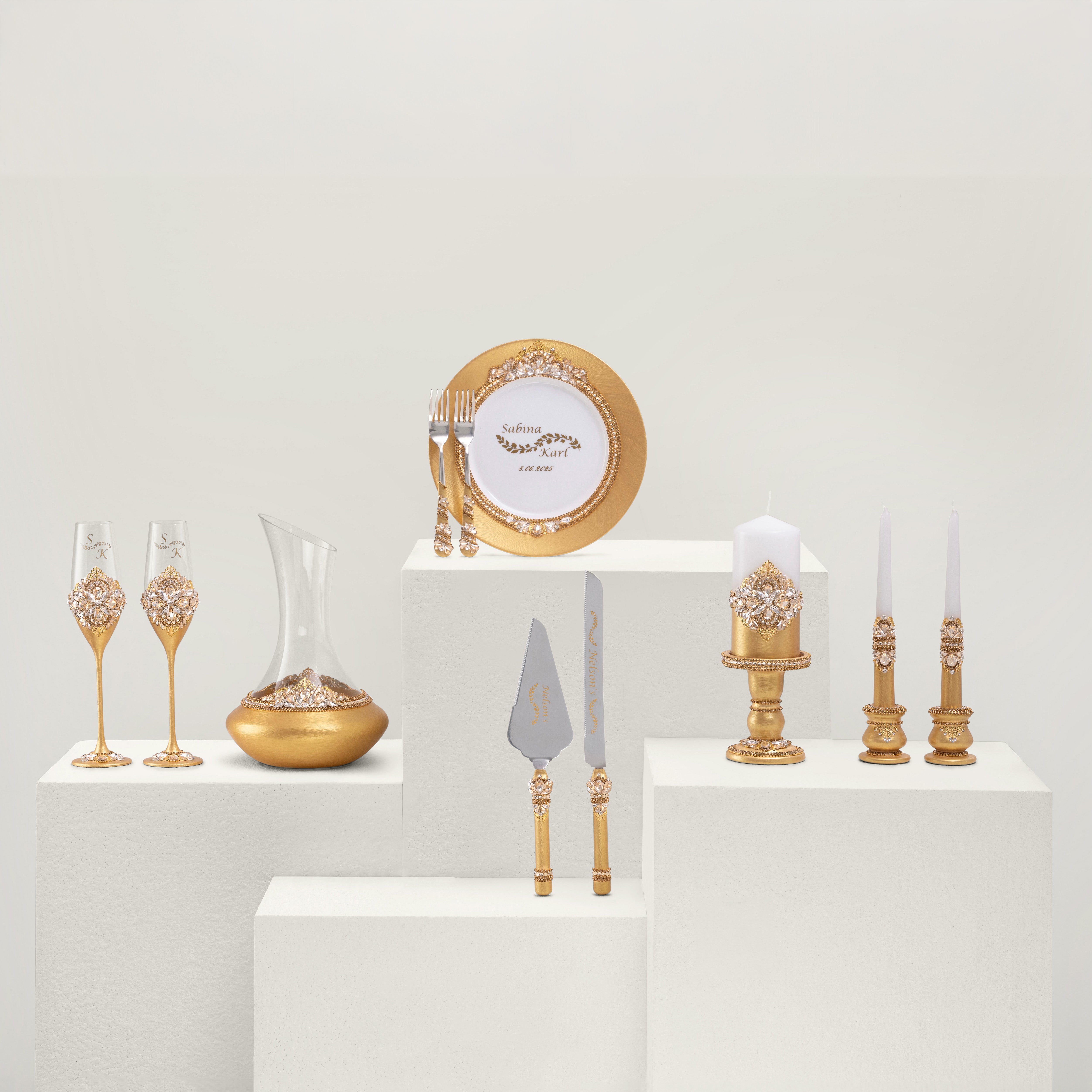 Rose Gold Flutes & Cake Knife Server Premium Set