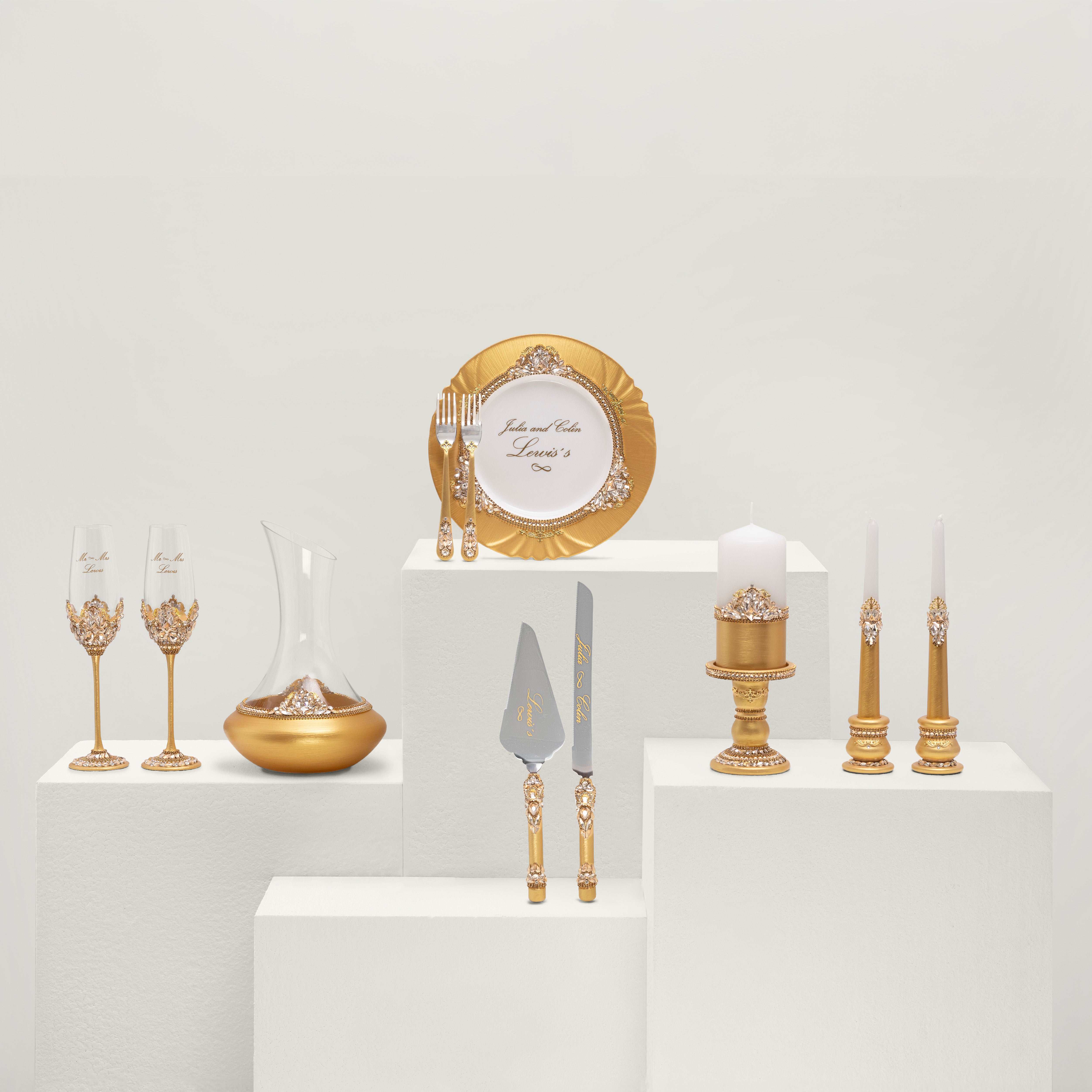 Valencia Gold Flutes & Cake Knife Server Premium Set
