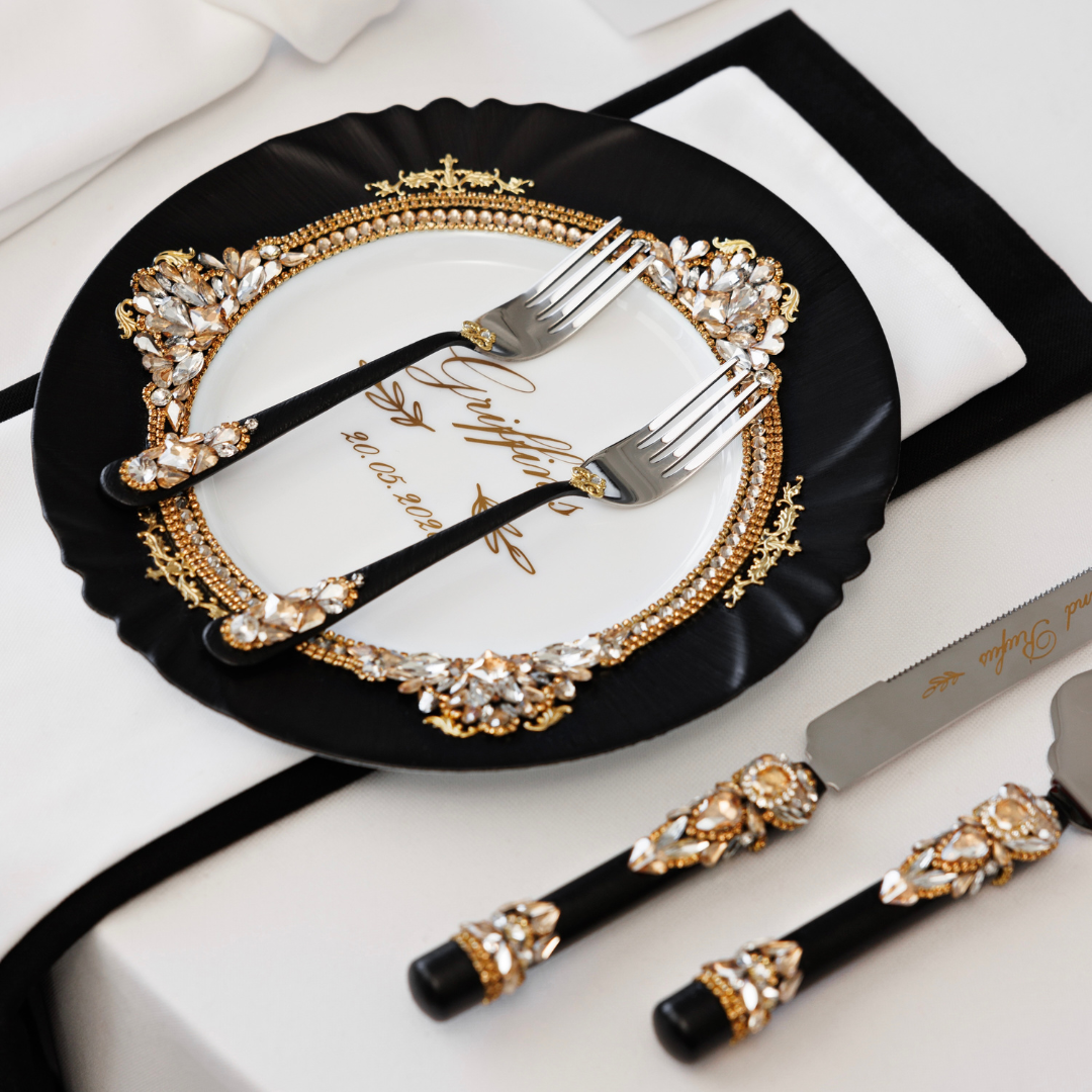Valencia Black & Gold Plate and Forks