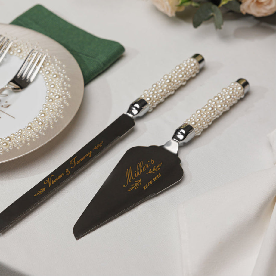 Pearl Cake and Knife Server set