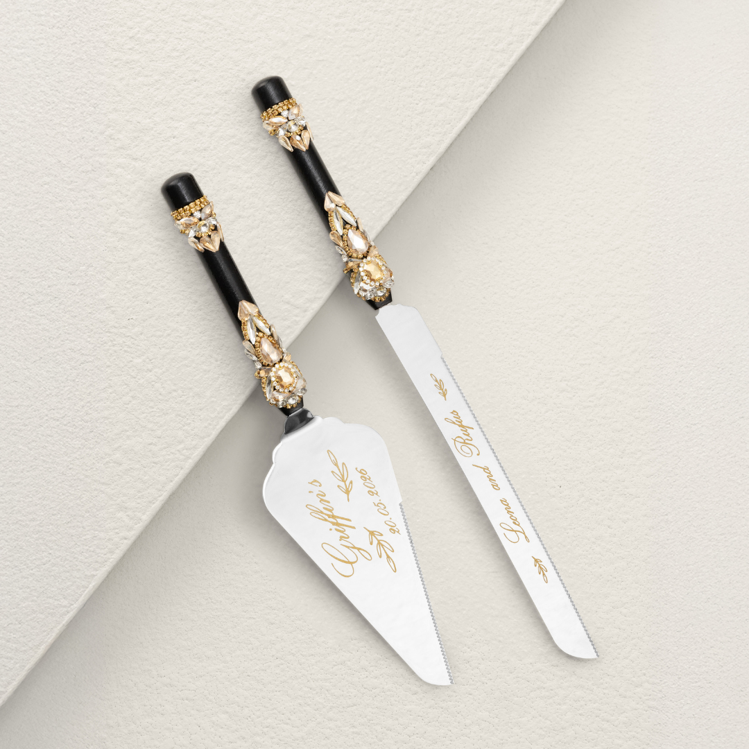 Valencia Black & Gold Cake Knife and Server set - The Èlliance