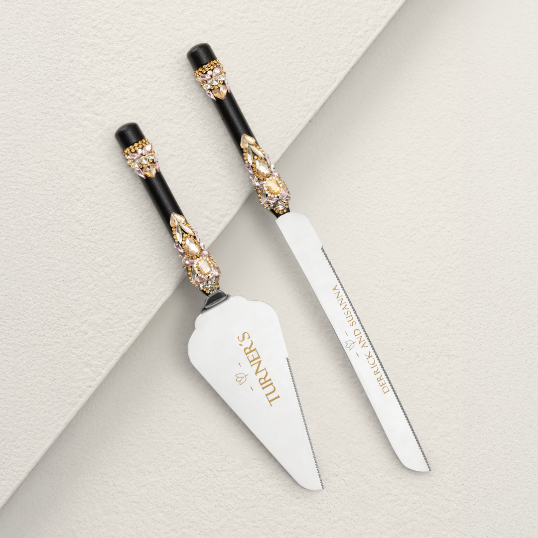 Gloria Black & Gold Cake and Knife Server set