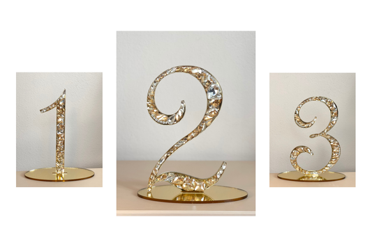Elegant Gold Table Numbers with Crystal Rhinestones – Perfect for Weddings & Special Occasions