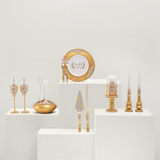 Royal Gold Flutes & Cake Knife Server Premium Set