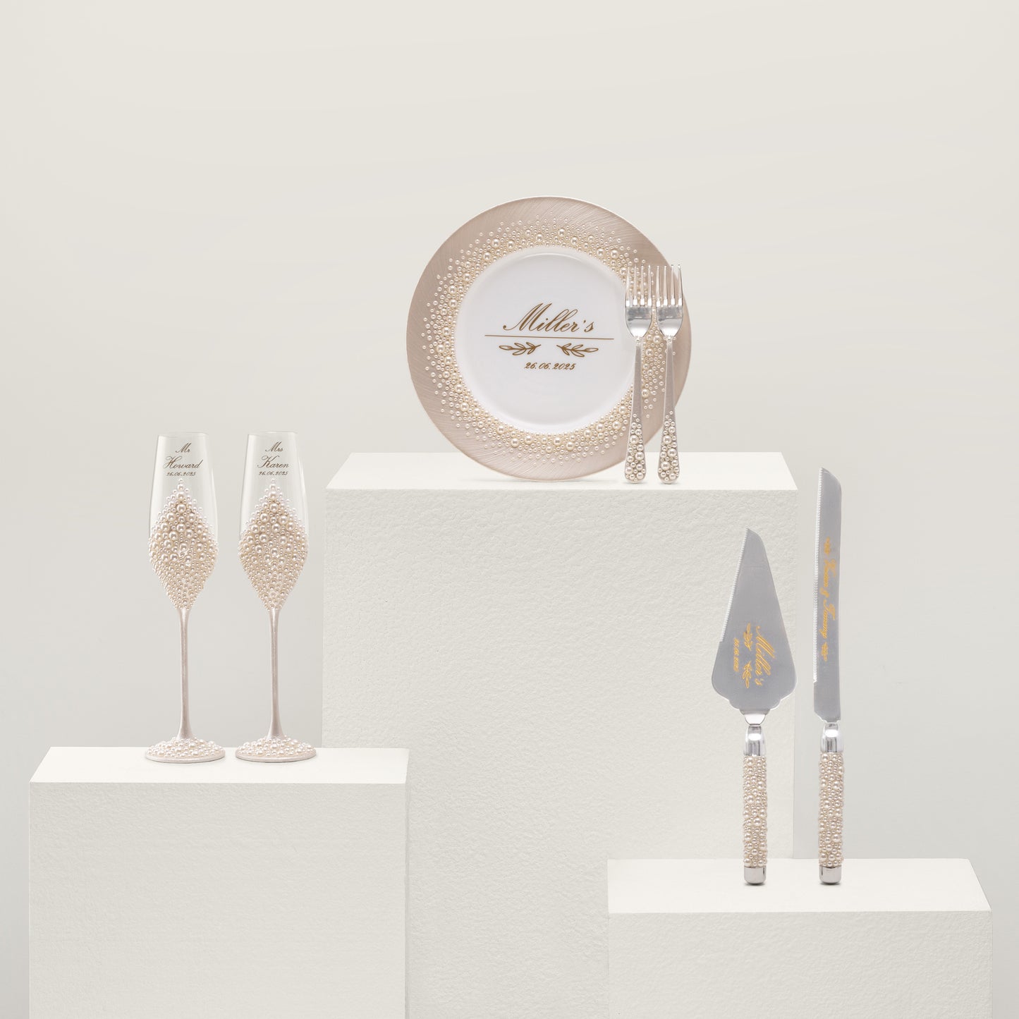 Pearl Flutes & Cake Knife Server Classic Set