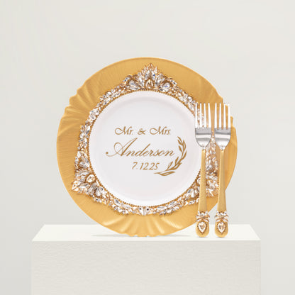 Personalized Gold Wedding Plate | The Èlliance Gloria Engraved Plate