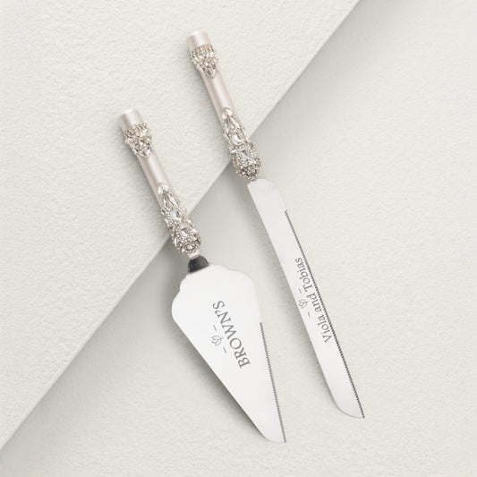 Personalized Ivory Wedding Cake Knife and Server set | The Èlliance Gloria Engraved Serving Set for Cake