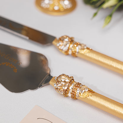 Rose Wedding Champagne Flutes & Cake Knife Server Set, 10 items