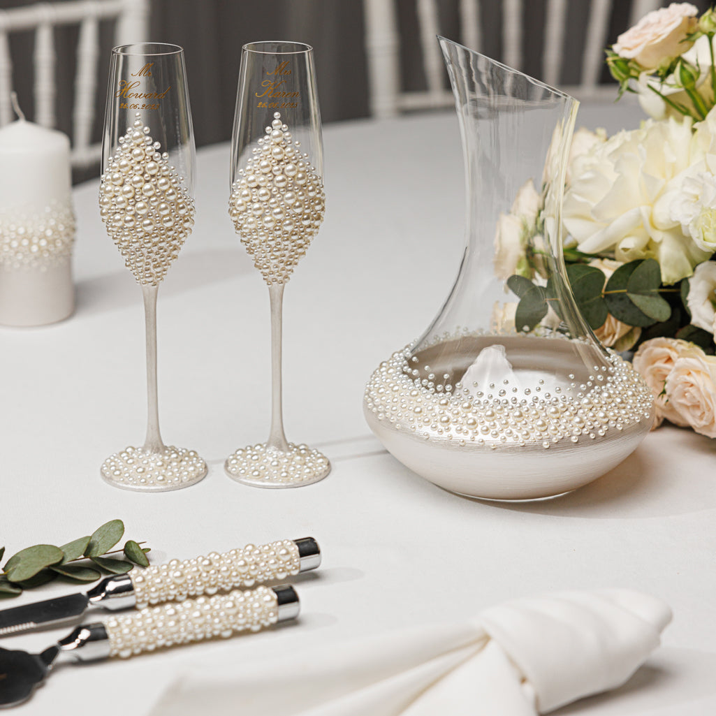 Pearl Flutes & Cake Knife Server Premium Set