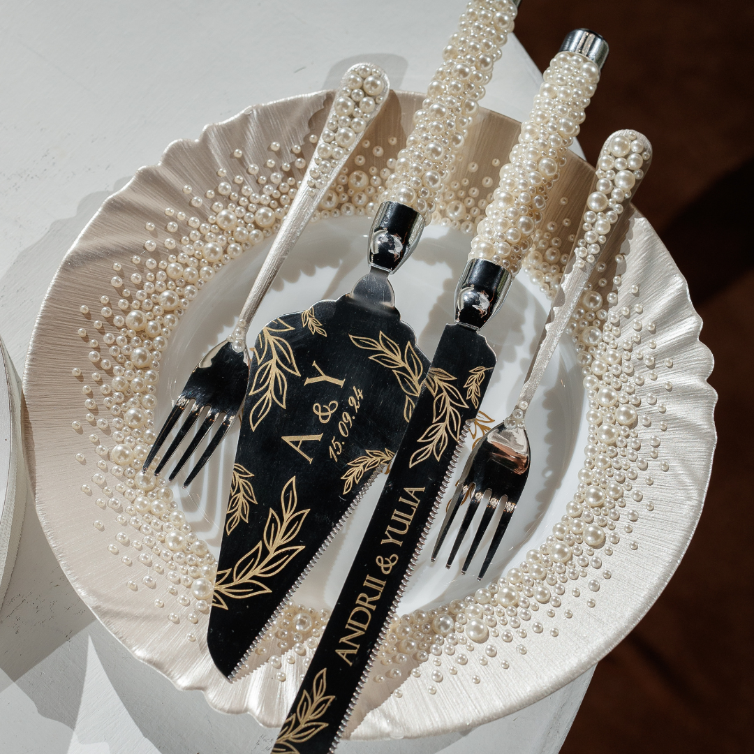 Pearl Flutes & Cake Knife Server Premium Set