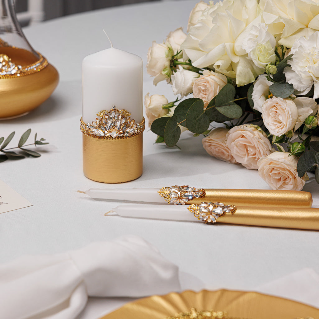 Gold Wedding Candles, 3 items | The Èlliance Valencia Candles set