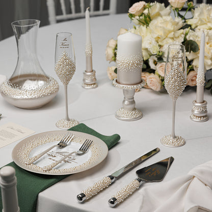 Pearl Flutes & Cake Knife Server Premium Set