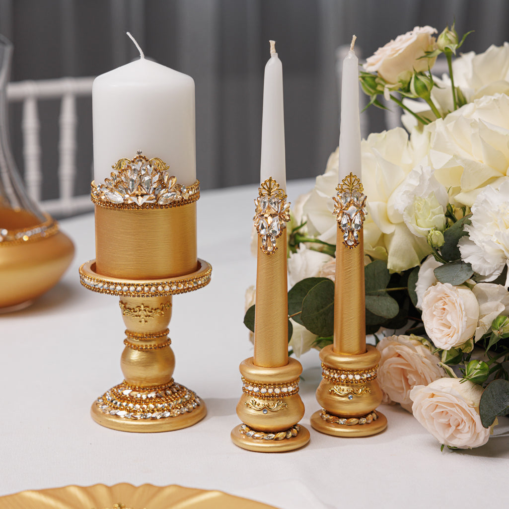 Gold Wedding Candle holders set, 3 items | The Èlliance Valencia Collection