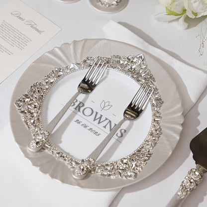 Personalized Ivory Wedding Serving set | The Èlliance Gloria Engraved Plate and Forks