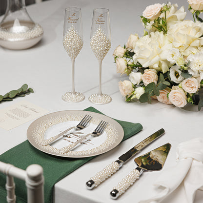 Pearl Flutes & Cake Knife Server Classic Set