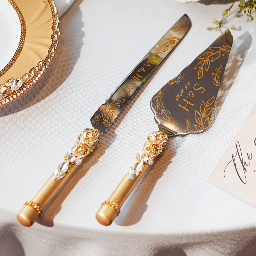 Royal Gold Flutes & Cake Knife Server set