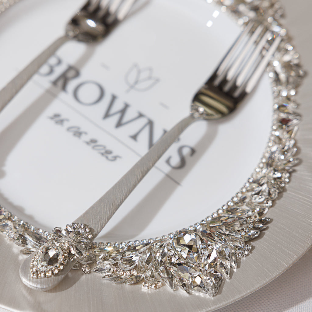 Personalized Ivory Wedding Serving set | The Èlliance Gloria Engraved Plate and Forks