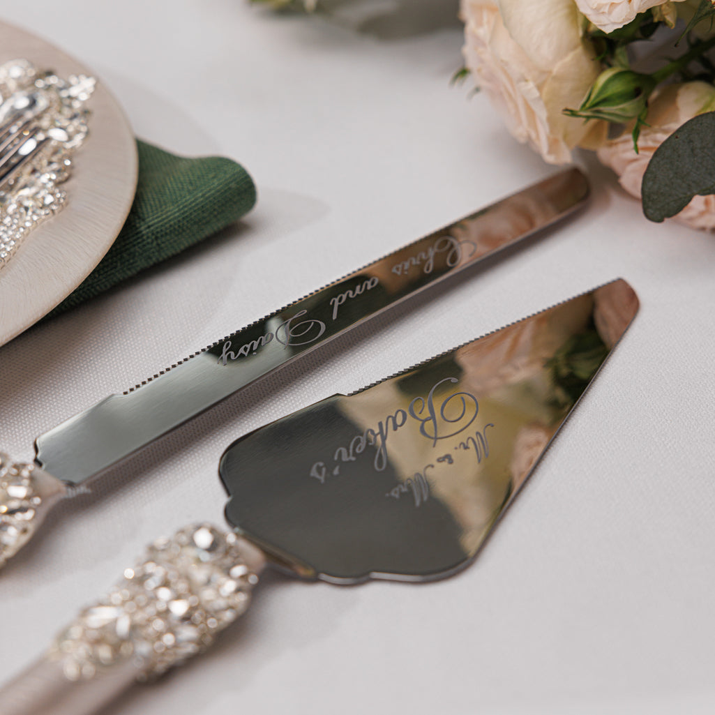 Rose Wedding Cake Knife and Server set