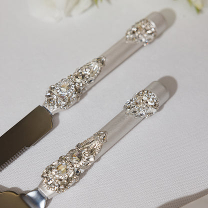 Personalized Ivory Wedding Cake Knife and Server set | The Èlliance Gloria Engraved Serving Set for Cake