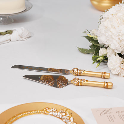 Rose Wedding Champagne Flutes & Cake Knife Server Set, 7 items