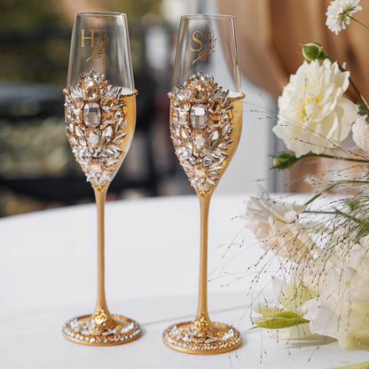 Royal Gold Flutes & Cake Knife Server set