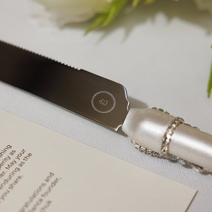 Personalized Ivory Wedding Cake Knife and Server set | The Èlliance Gloria Engraved Serving Set for Cake