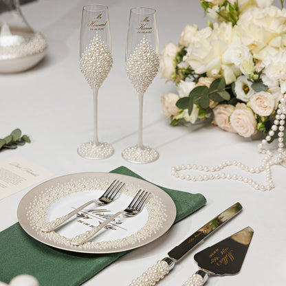 Pearl Flutes & Cake Knife Server Classic Set