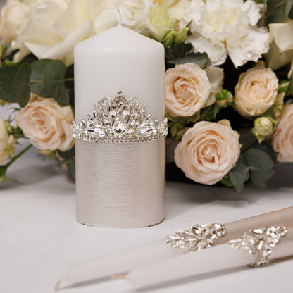 Personalized Ivory Wedding Champagne Flutes & Cake Knife Server Set,  7 items  | The Èlliance Valencia Engraved Classic set