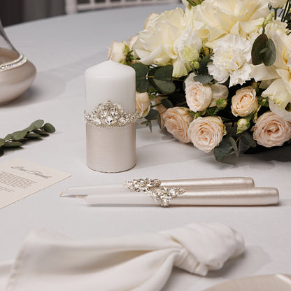 Personalized Ivory Wedding Champagne Flutes & Cake Knife Server Set,  10 items  | The Èlliance Valencia Engraved Classic set plus