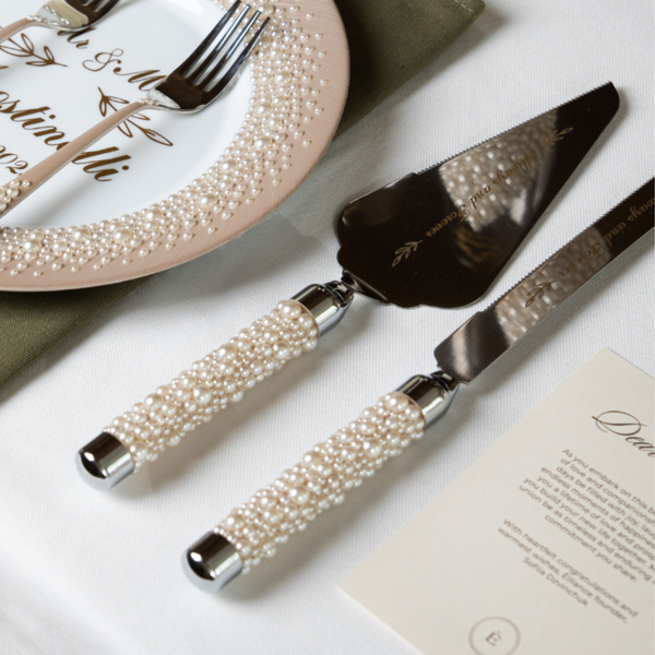 Pearl Beige Cake and Knife Server set